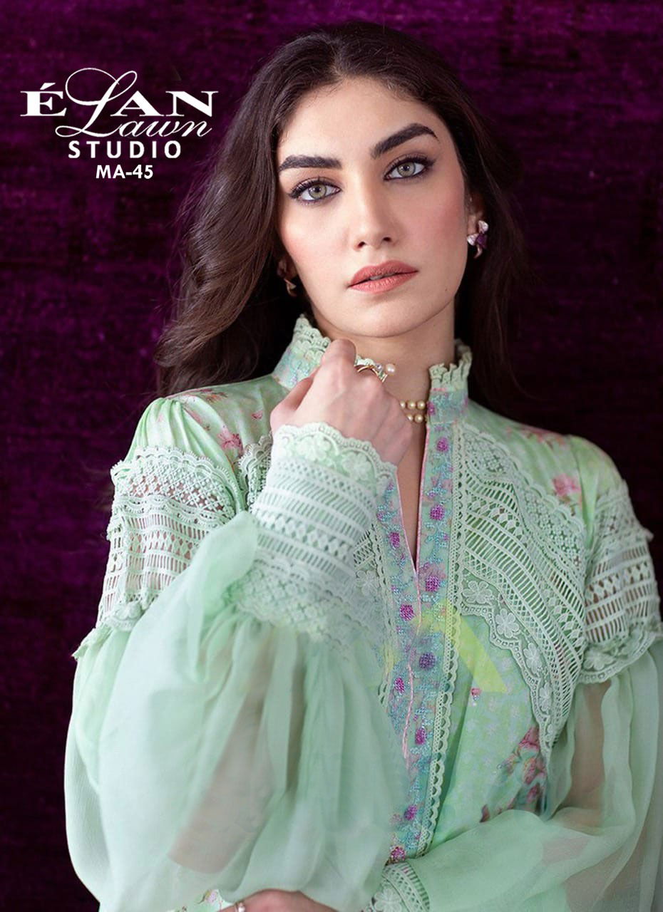 Elan Lawn Studio Ma 45 Designer Top With Bottom Collection